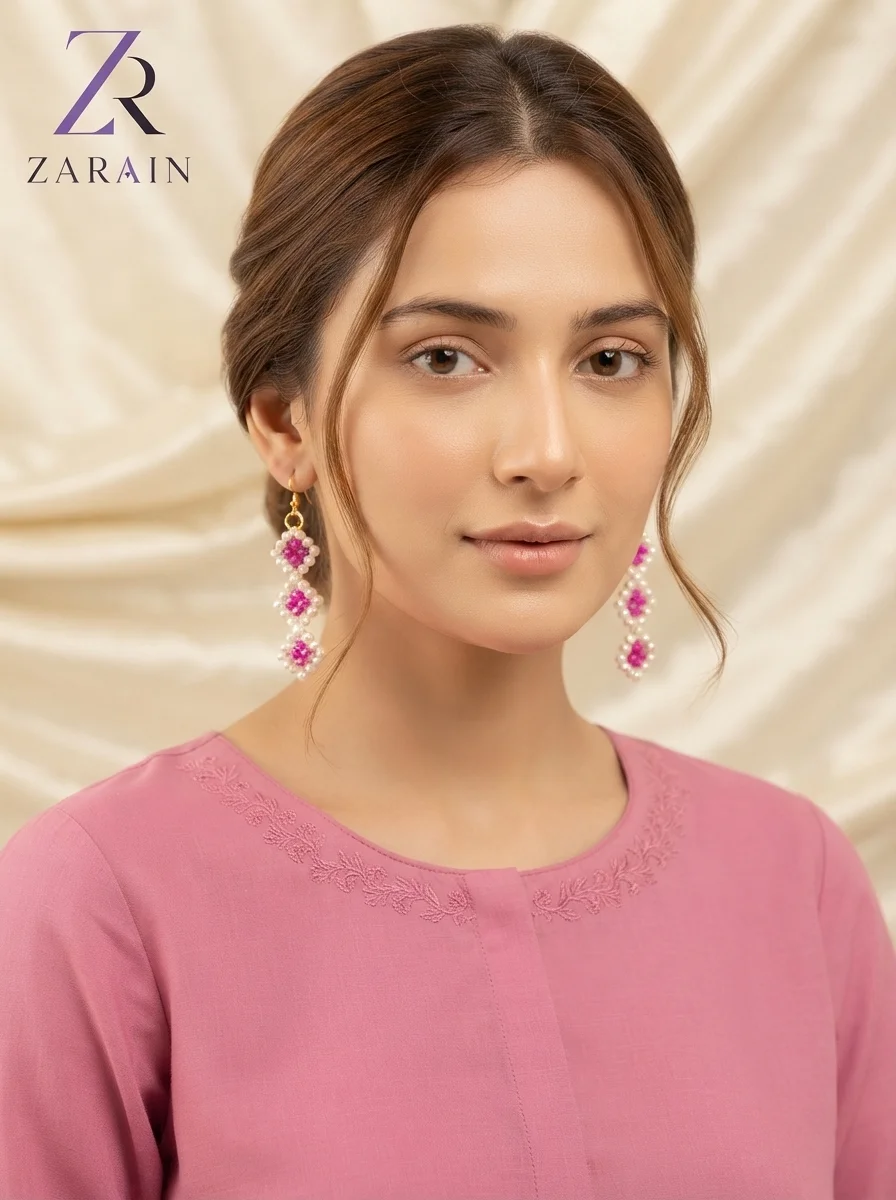 Zarain Magenta Blossom Drop Earrings